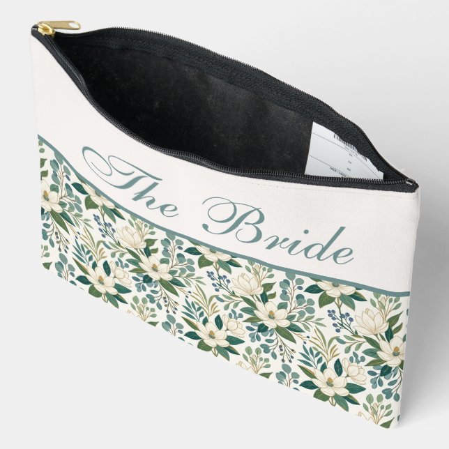 Beautiful Modern White Flowers and Berries Accessory Pouch (Open)