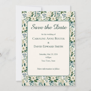 Beautiful Modern White Flowers and Berries Invitation