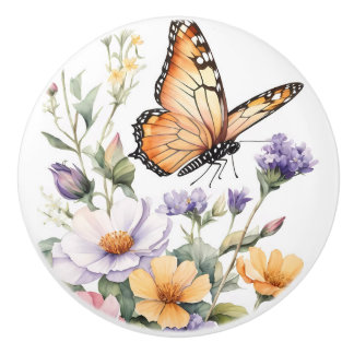 Beautiful Monarch Butterfly Watercolor Ceramic Knob