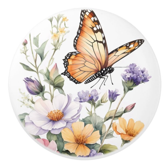 Beautiful Monarch Butterfly Watercolor Ceramic Knob (Front)