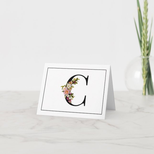 BEAUTIFUL MONOGRAM C WITH FLORAL ACCENTS NOTE CARD (Front)
