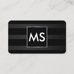Beautiful Monogram Chic Stripes Faux Silver Frame Business Card