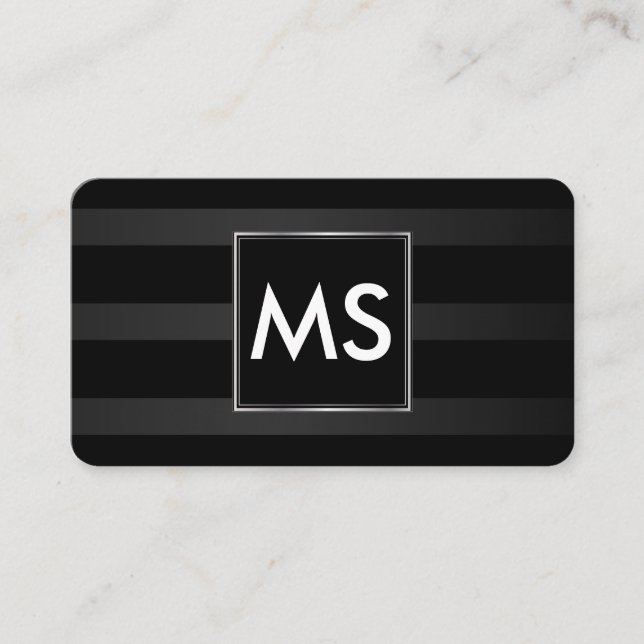 Beautiful Monogram Chic Stripes Faux Silver Frame Business Card (Front)