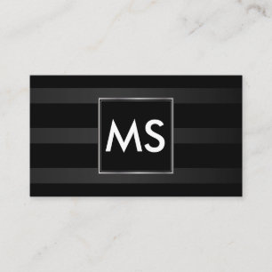 Beautiful Monogram Chic Stripes Faux Silver Frame Business Card