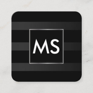 Beautiful Monogram Chic Stripes Faux Silver Frame Square Business Card
