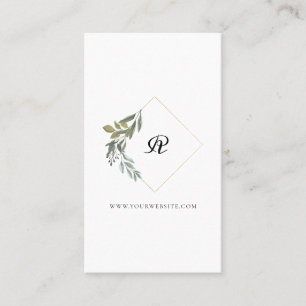 Beautiful Monogram Greenery Watercolor Dimaond Cre Business Card