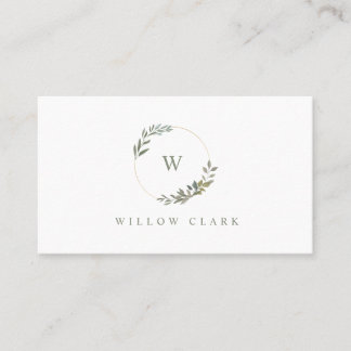 Beautiful Monogram Greenery Watercolor wreath Business Card