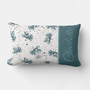 Beautiful Monogram steel blue Floral Lumbar Cushion