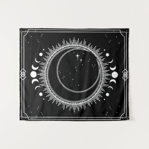 Beautiful Moon and Sun with Stars Black and White Tapestry