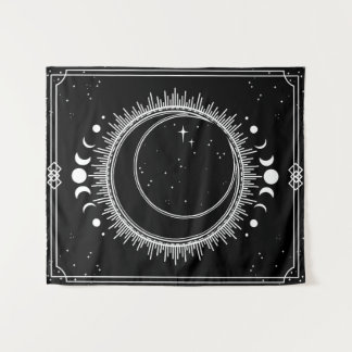 Beautiful Moon and Sun with Stars Black and White Tapestry