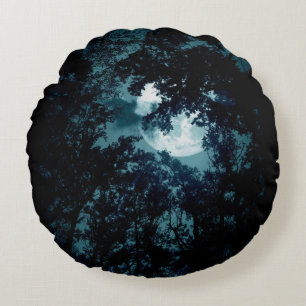 Beautiful Moon Glow Though Trees  Round Cushion