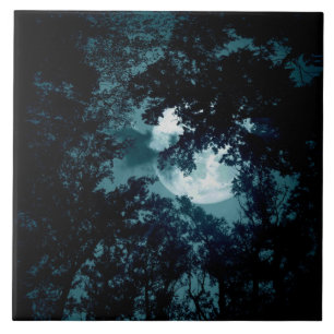 Beautiful Moon Glow Though Trees Tile