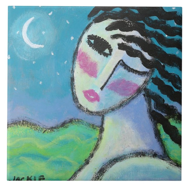 Beautiful Moon Original Abstract Art Ceramic Tile (Front)