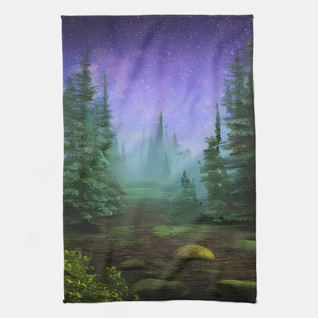 Beautiful Moonlight Wilderness Scene Tea Towel (Vertical)
