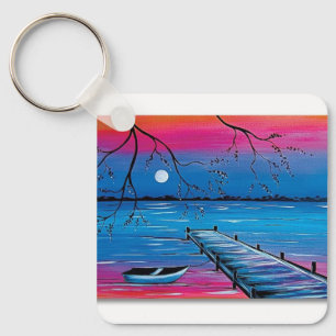 Beautiful Moonlit Lake Keychain – Calm Night View