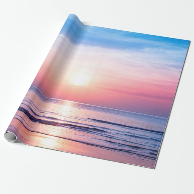 Beautiful morning sunrise, blue sea, pink sky, whi wrapping paper (Unrolled)