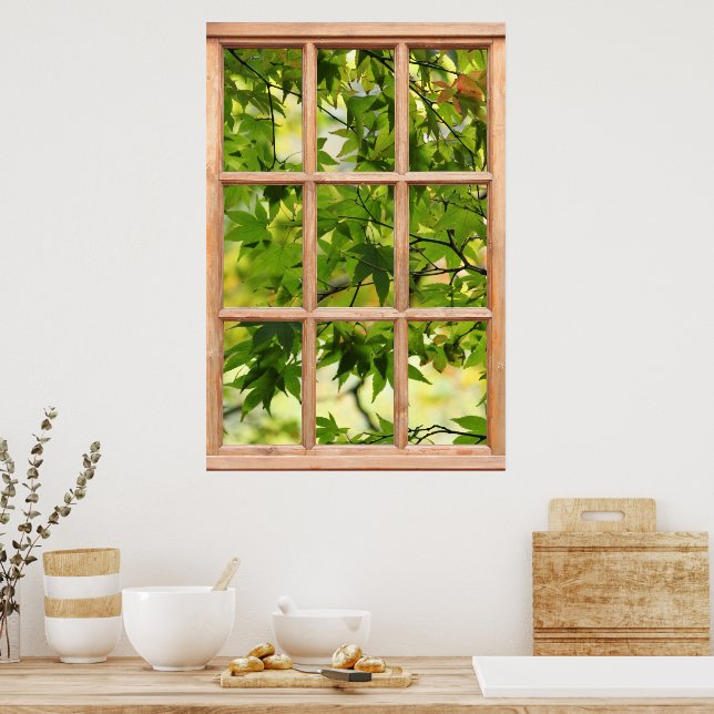 Beautiful Morning View of Leaves from a Window Poster (Kitchen)