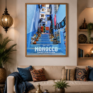Beautiful Moroccan Chefchaouen Blue North City Poster