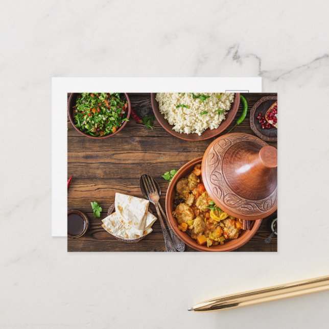 Beautiful Moroccan Tajine Morocco Food Postcard (Front/Back In Situ)