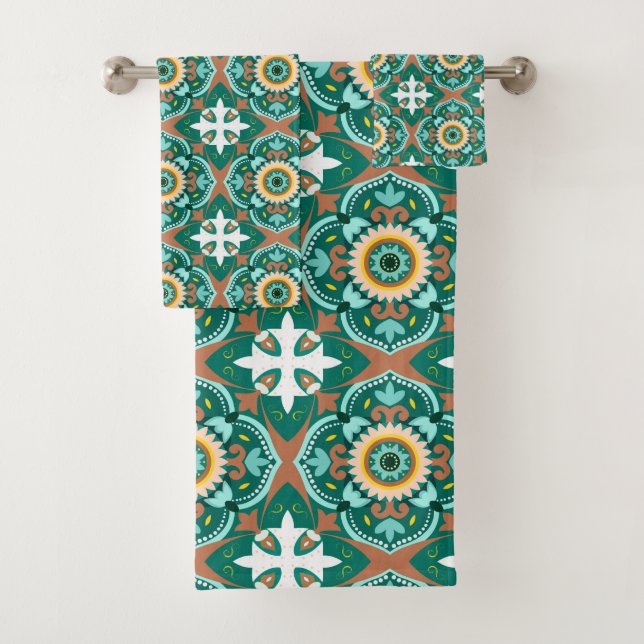 💚💛 Beautiful Moroccan tiles  Bath Towel Set (Insitu)