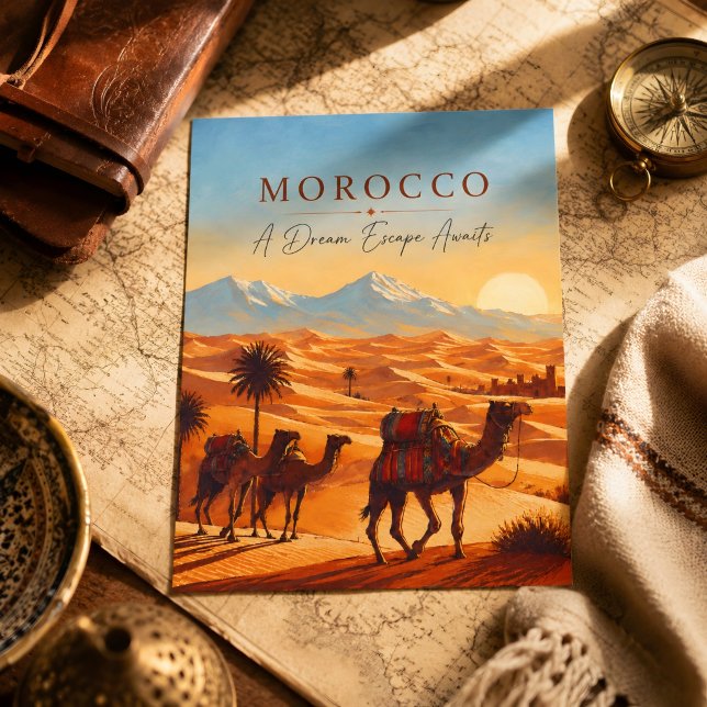 Beautiful Morocco Desert Sahara Camel Riding Trip Postcard (Morocco's desert postcard. )