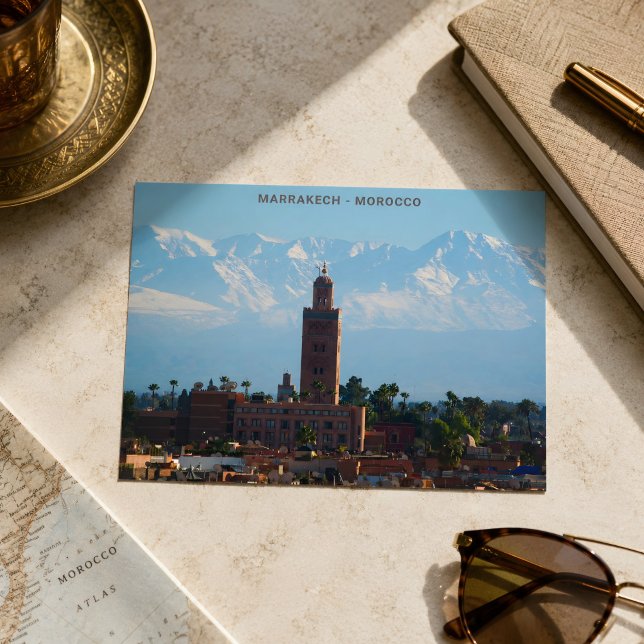 Beautiful Morocco Red Marrakech Atlas Mountains Postcard (Morocco's Marrakech postcard. )