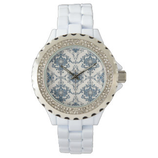 Beautiful Mosaic Blue Silver Pattern, Women Watch