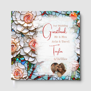 Beautiful Mosaic Stained Glass and Tile Wedding Guest Book