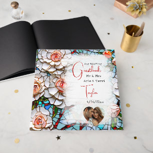 Beautiful Mosaic Stained Glass and Tile Wedding Guest Book