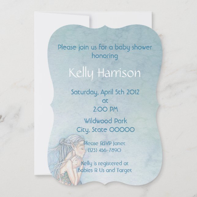 Beautiful Mother and Baby Mermaid Baby Shower Invitation (Back)