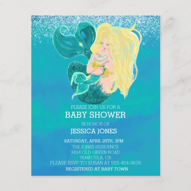 Beautiful Mother and Baby Mermaid Shower Invitatio (Front)