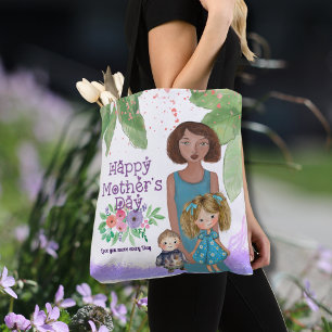 Beautiful Mother & Kids Floral Illustration  Tote Bag