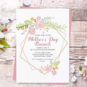 Beautiful Mother's Day Brunch Pink Floral Party Invitation