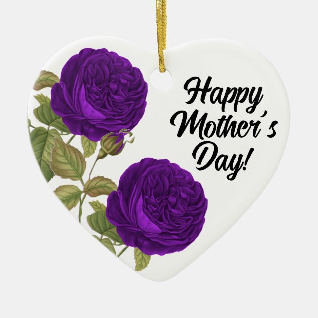 Beautiful Mother's Day Purple Roses Ceramic Tree Decoration (Front)