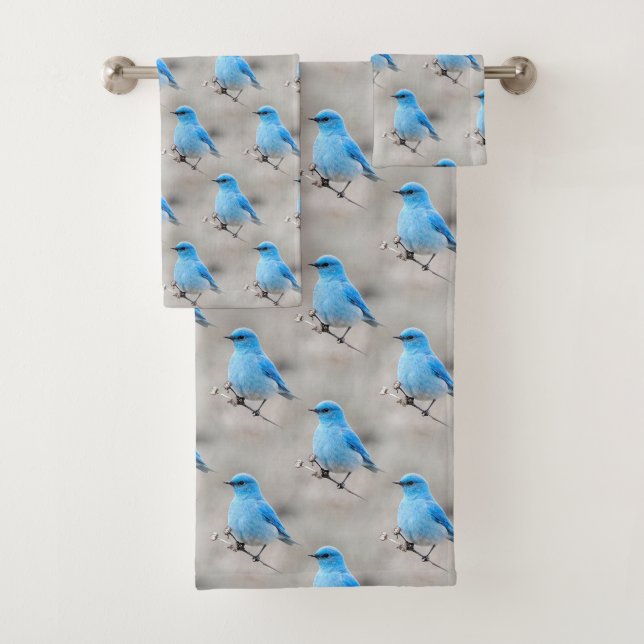 Beautiful Mountain Bluebird on the Tansy Bath Towel Set (Insitu)