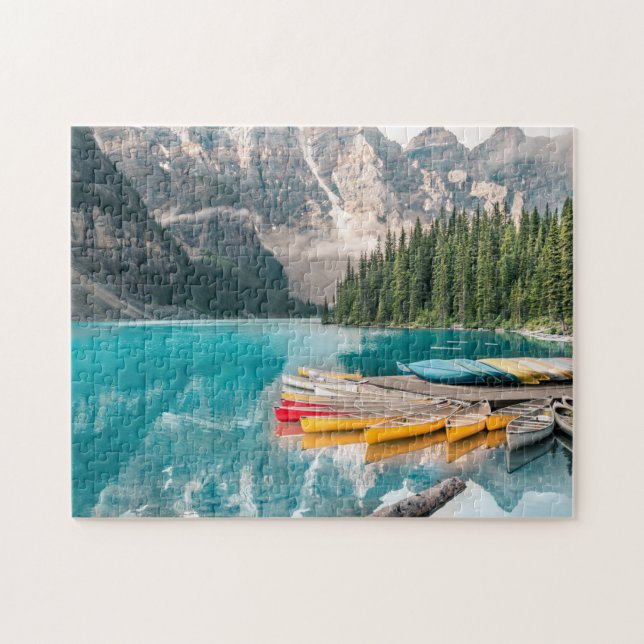 Beautiful Mountain Canoe Lake Landscape Scenery Jigsaw Puzzle (Horizontal)