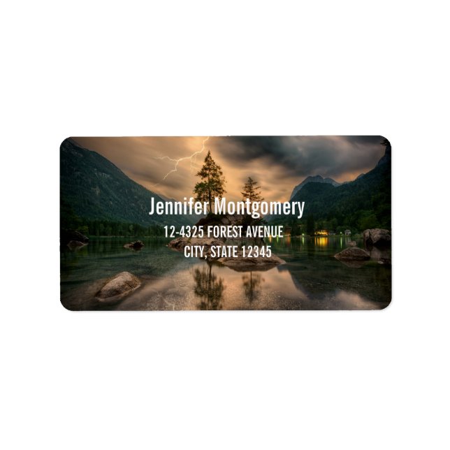 Beautiful Mountain Lake in the Evening Photo Label (Front)