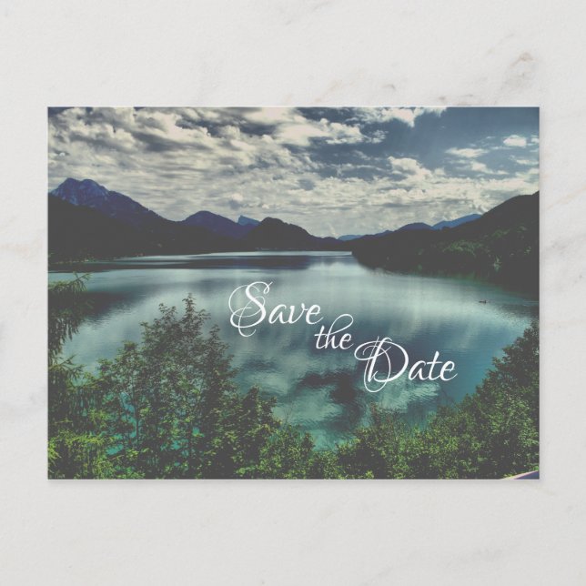 Beautiful Mountain Lake Save the Date Wedding Announcement Postcard (Front)
