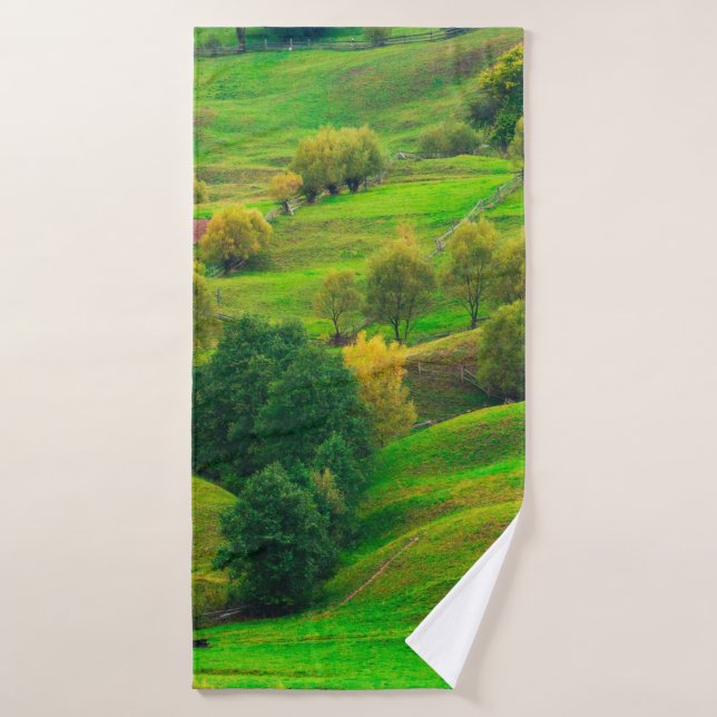 Beautiful mountain landscape in evening sunlight.  bath towel (Bath Towel)