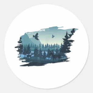 Beautiful Mountain, Nature Trees and Forest Classic Round Sticker