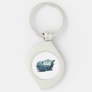 Beautiful Mountain, Nature Trees and Forest Key Ring