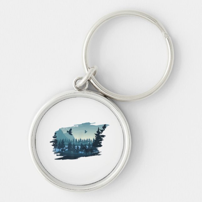 Beautiful Mountain, Nature Trees and Forest Key Ring (Front)