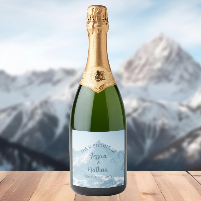 Beautiful Mountain Photography Winter Wedding Sparkling Wine Label (Creator Uploaded)