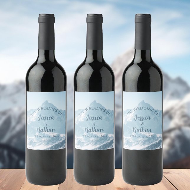 Beautiful Mountain Photography Winter Wedding Wine Label (Creator Uploaded)
