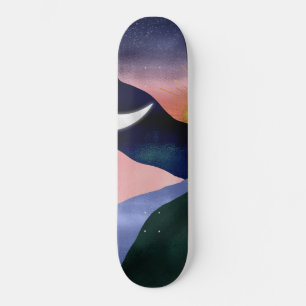 Beautiful Mountain River Moon Sunset Design Skateboard