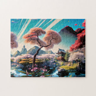 Beautiful mountain scenery trees art jigsaw puzzle