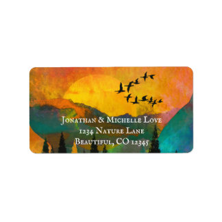 Beautiful Mountain Sunset, Trees and Birds Address Label