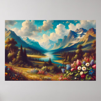 Beautiful mountains and a Magical River Poster