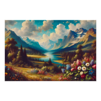 Beautiful mountains and a Magical River Poster