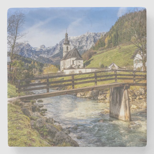 Beautiful Mountains with Church Stone Coaster (Front)